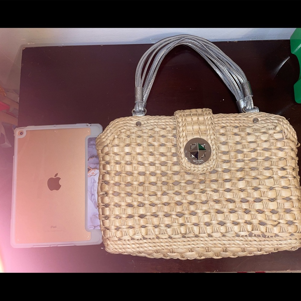 Kate Spade wicker and silver leather bag